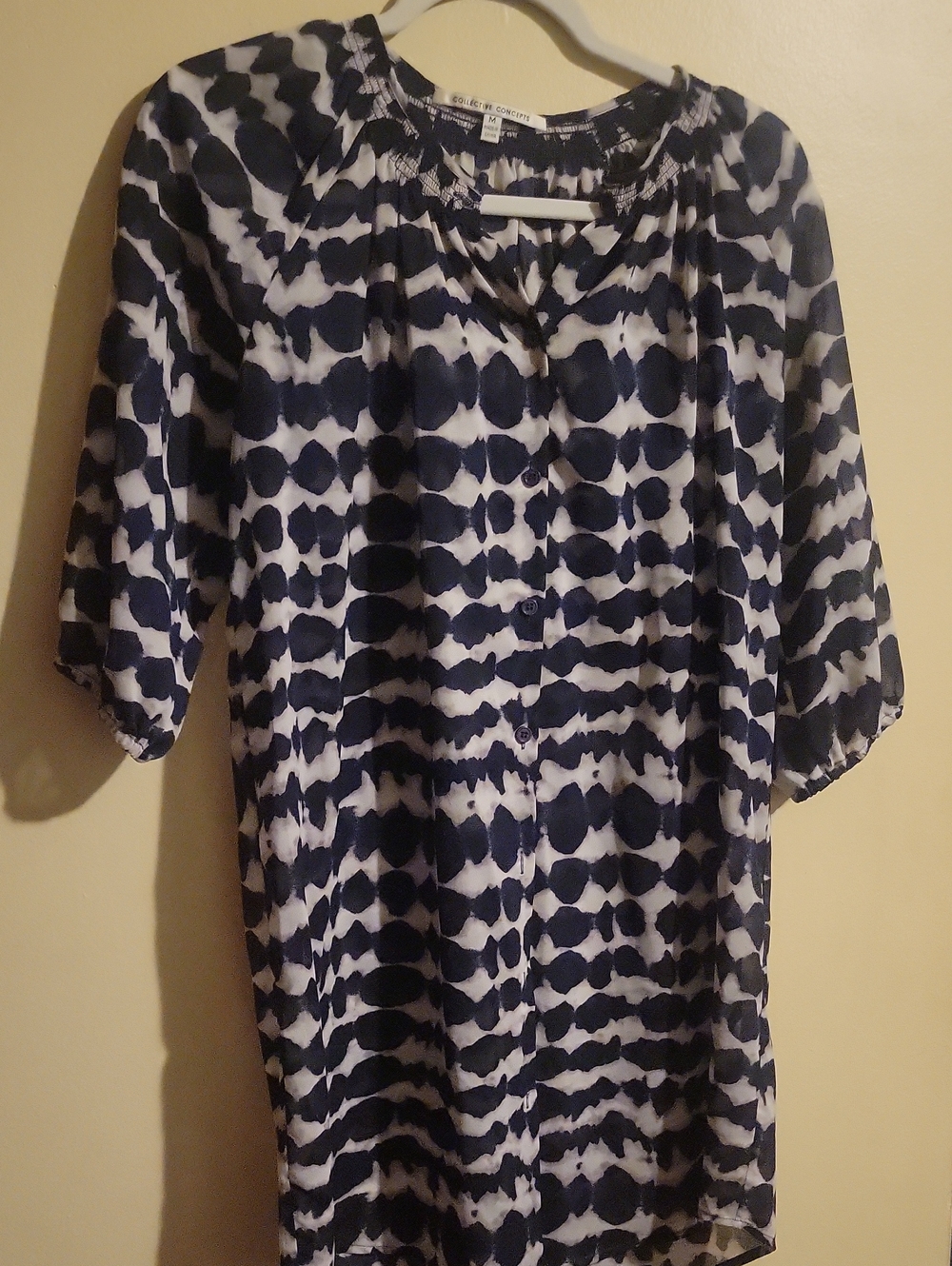 Collective Concepts Navy and White Patterned Tunic Top